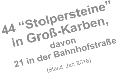 44 “Stolpersteine”  in Groß-Karben, davon 21 in der Bahnhofstraße  (Stand: Jan 2016)